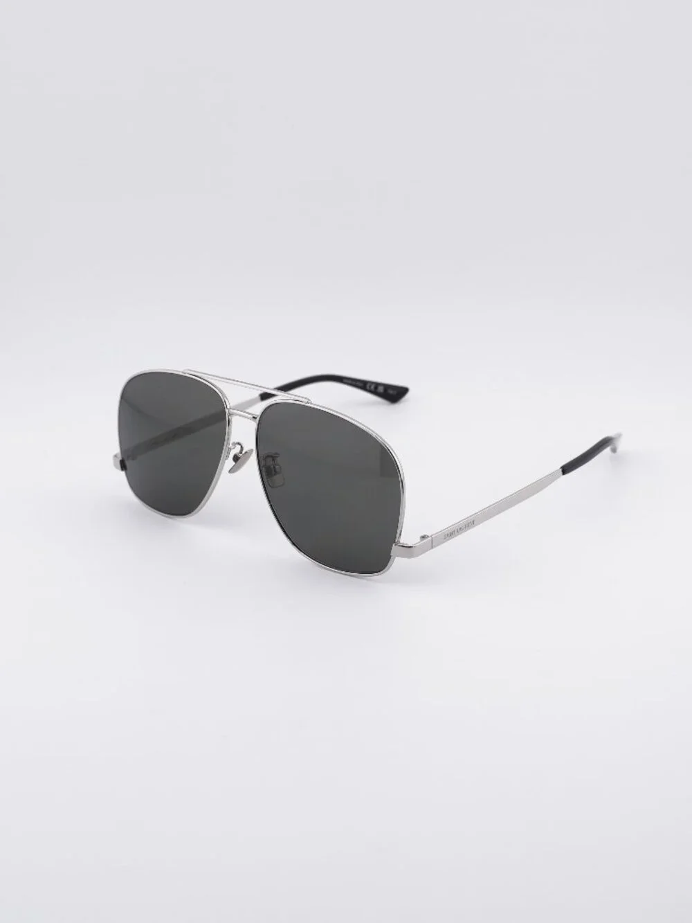 Saint Laurent SL653/F LEON 001 Sunglasses Silver Aviator Frame, Grey Lenses